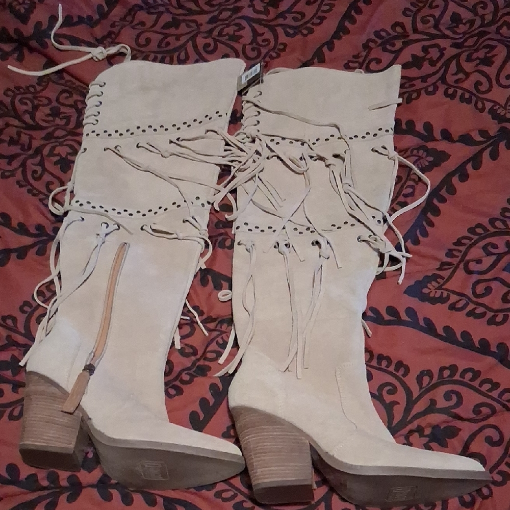 Dingo Tan Fringe Over the Knee Boots